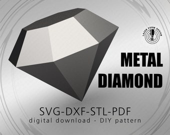 Diamond, metal welding DIY low poly 3D model, dxf pattern, diamonds svg pdf, digital pattern, metal sculpture, CNC laser cut, weld kit, stl