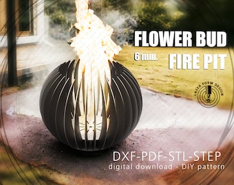 Blumenknospen-Feuerstelle-Dxf-Dateien für Laser, Plasma. Grill, BBQ, faltbar, CNC-Laserschnitt. DIY-Feuerstelle aus Metall. Camping, Gartenkamin