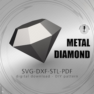 Diament, spawanie metalu DIY model 3D low poly, wzór dxf, diamenty svg pdf, wzór cyfrowy, rzeźba metalowa, cięcie laserowe CNC, zestaw spawalniczy, stl