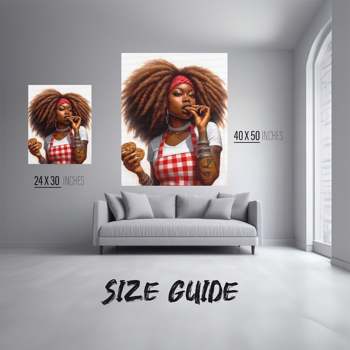 Africanamerican Kitchen Wall Art Print, Black Chef Decor, Female
