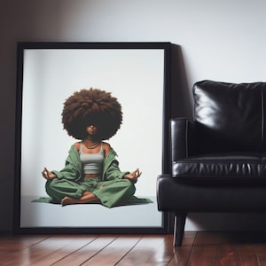 Black Girl Meditation Art Print, African American Yoga Woman Wall Decor, Melanin Poster, Afro Female, Black Owned Shop
