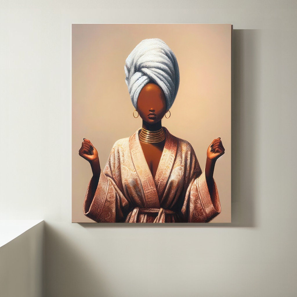 African-american Bathroom Art Print, Ebony Female Wall Canvas Painting for Bathroom, Black Owned ...