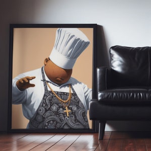 African American Kitchen Decor, Black Chef Wall Art Print, Canvas