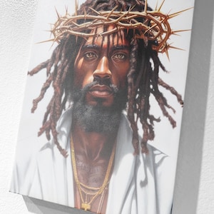 Black Jesus Watching, Deadlock Painting, African-American Loc Christian Wall Art, Afro Canvas, Family Living Room Gift