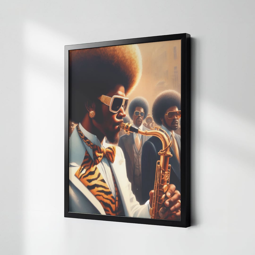 Black Jazz Art, Vintage Style African American Owned Shop Painting