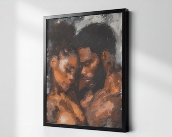 Black Love Wall Art, Couple Decor Print, Melanin Painting, Sexy African American Poster, Black Owned Shop