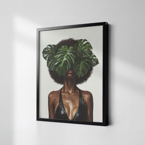 Black Girl Nature Art Print, Bathroom, Living Room, Bedroom Wall Painting, Canvas Print Decor, Black Owned Shop