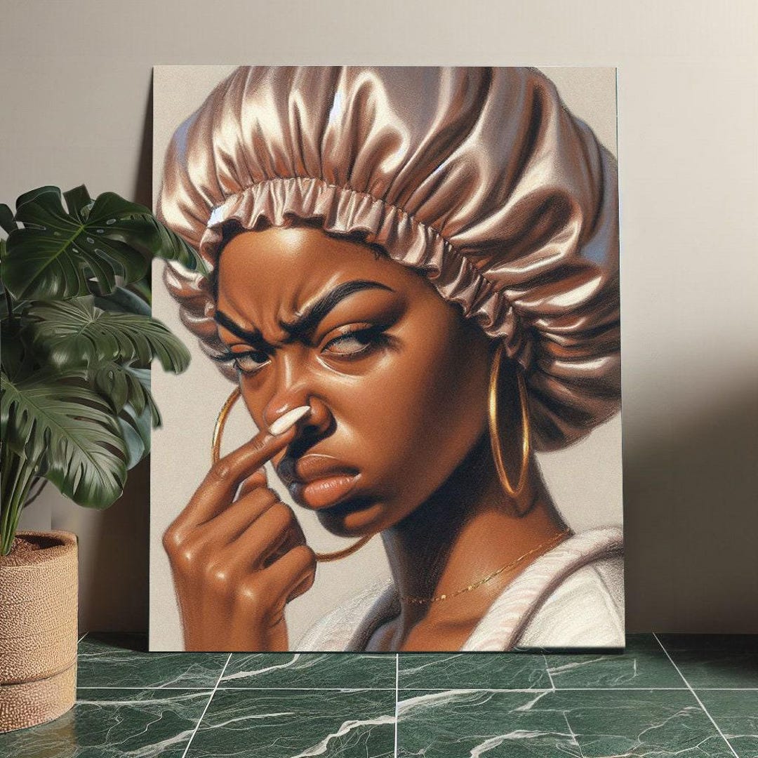 Black Woman Holding Nose, Bathroom Art, Ebonic Embrace African American Toilet Wall, Female ...