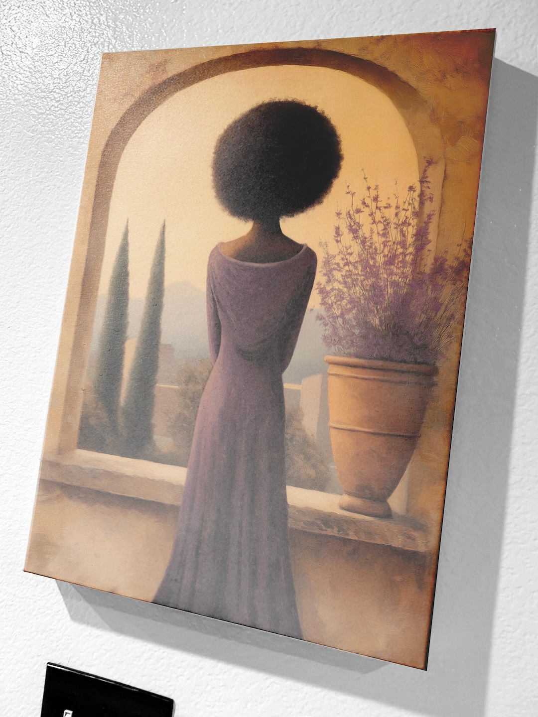 Black Woman Vintage Style Art, African American Living Room Wall Canvas