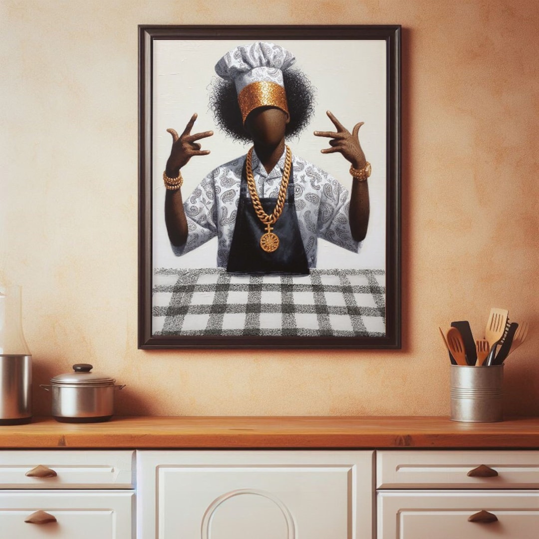 Black Kitchen Wall Art Print, African American Chef Decor, Poster