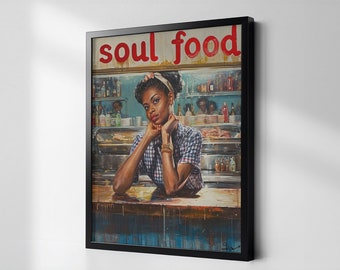 African-American Dining Room Decor, Vintage Style Wall Art, Kitchen Canvas Painting, Black Owned Shop