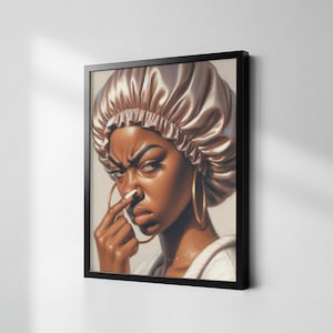 Black Bathroom Art, African American Wall Decor, Melanin Canvas Print, Afro Females Painting, Black Owned Shop