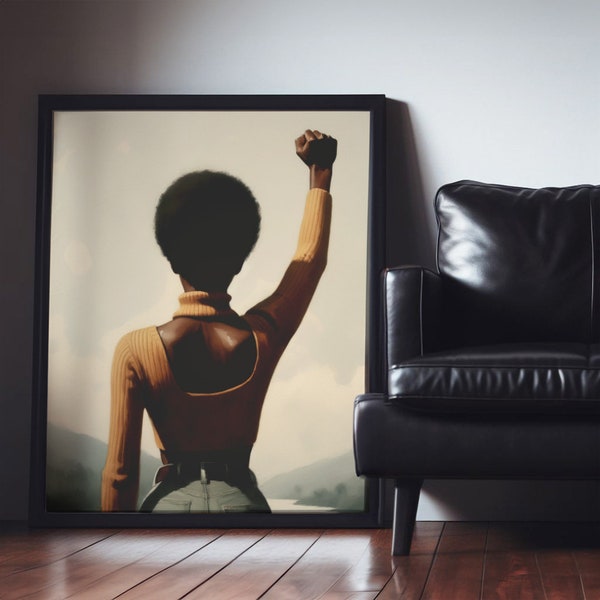 Black Power Woman Wall Art, African American Canvas Painting, Civil Rights Print, Vintage Style Decor, Deep Meaning, Black Owned Shop