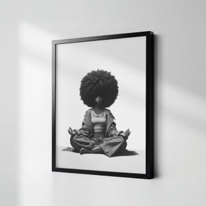 Afro Woman Painting, Black Yoga Art Print, Black Owned Shop