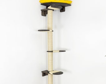 Pine Wood Wall Mounted Cat Tree: Sisal Scratching Post & Corner Bed