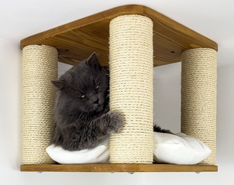 Katzendecke Haus aus Kiefernholz: Wandmontierter Kratzbaum mit Sisal Kratzstämmen