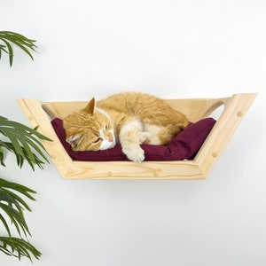 Pine Wood Cat Hexagon Shelf with Pillow: Wall Mounted Cat Bed
