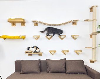 Möbel-Sets für Katzen, modernes Baum-Wand-Set mit Kratzbaum und Wandbetten, Geschenk für Katzenliebhaber, Kletterwand, Katzen-Spielmöbel-Set