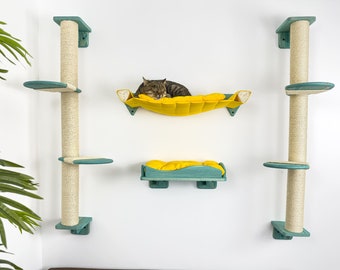 Möbelsets für Katzen, Wandsitzstange, Kratzbäume mit Stufen, Geschenk für Katzenliebhaber, wandmontiertes Katzenbett mit Hängematte, Katzenregal-Set