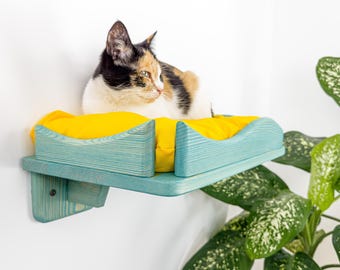 Modern Pine Wood Cat Wall Shelf: Elevated Cat Bed Furniture