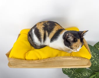 Pine Wood Cat Wall Bed with Pillow: Modern Cat Perch