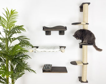 Möbelsets für Katzen Moderne Kratzbaum mit Stufen Katzenliebhaber Geschenk Wand Hängematte mit Kissen für Katzen Wand Baum Möbel Set