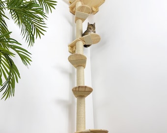 Pine Wood Wall Cat Tree: Sisal Scratching Post & Corner Bed