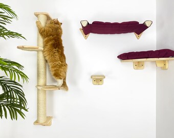 Möbelsets für Katzen Eckwandbett, Möbelset mit Kratzbaum und Wandhängematte Wandstange Geschenke für Katzenliebhaber Kratzbaumstufen