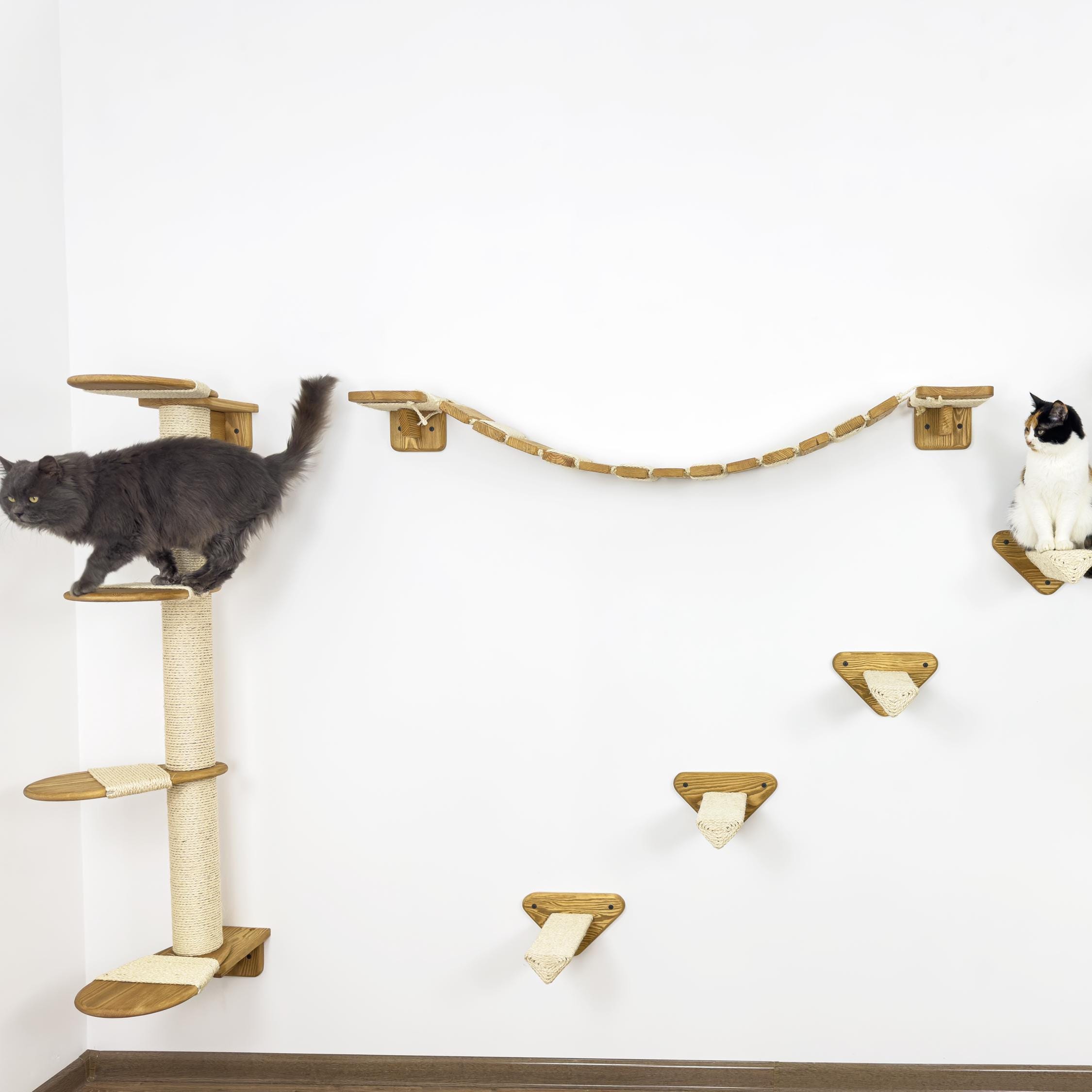 NUNU LAB Katzen-Wandregale – 5-teiliges Set Mit Haus, Brücke & Kratzbaum, Grau