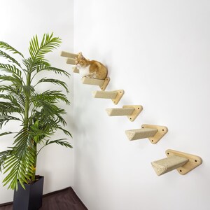 Cat Shelf Set: Natural Wood Climbing Steps with Sisal Rope