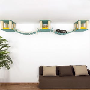 Wall Mounted Cat Playground: Natural Wood Climbing Shelves & Bridge