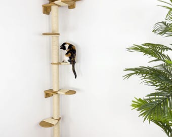 Wall Mounted Cat Climbing Tower: Pine Wood Corner Bed & Sisal Scratch Post