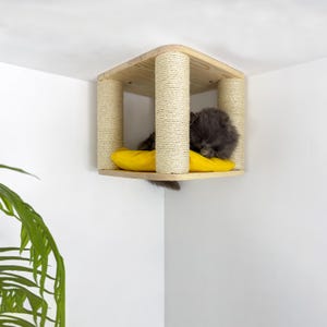 Pine Wood Cat Ceiling House: Wall Mounted Cat Tree with Sisal