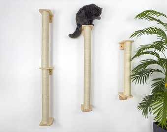 Modern Pine Wood Wall Cat Scratcher, Sisal Scratching Post