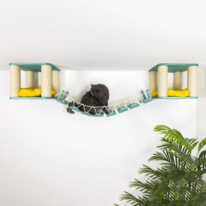 Wooden Cat Tree: Ceiling Houses with Bridge, Wall Furniture