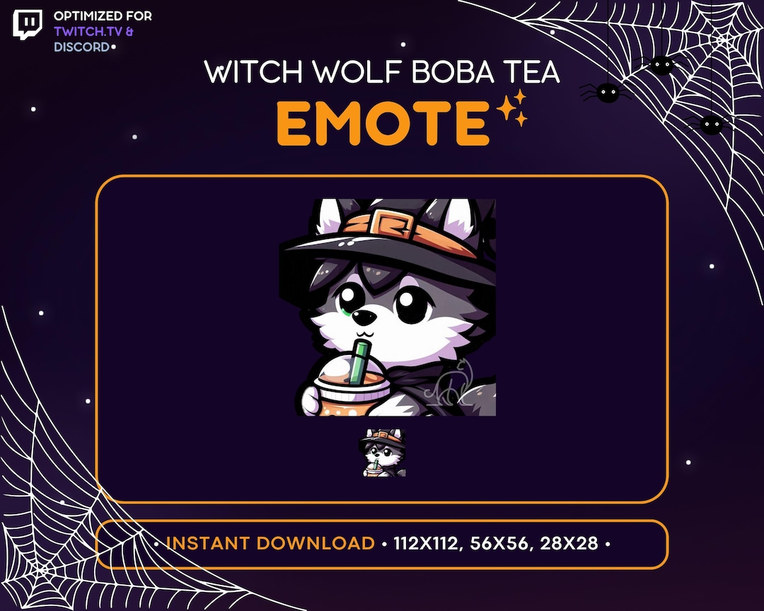 Wolf Twitch Emote - Boba Tea, Drink, Witch Hat, Halloween Emote