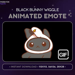 ANIMATED Black Bunny Wiggle Emote - Cute Animated Bunny Discord Emote, Streaming Assets, Gaming, Emoji, Sticker, GIF, Funny, Duck Hat, Meme