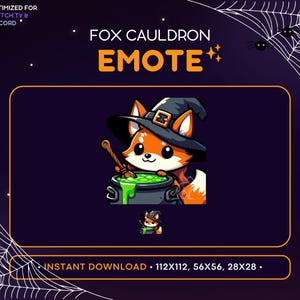 Fox Twitch Emote - Cauldron, Witch Hat, Halloween Emote, Discord Server, Magic, Potion, Spooky, Scary, Emoji, Stream Decoration, Kawaii