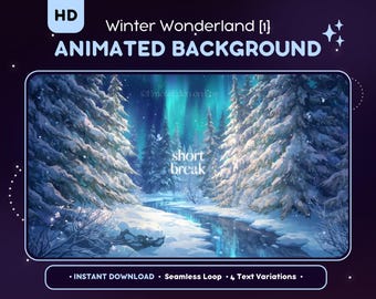 Stream geanimeerde achtergrond - Winter Wonderland, Snowy Forest, Aurora, Anime, VTuber Cosy bureaubladachtergrond, Twitch-overlay, decoratie, OBS