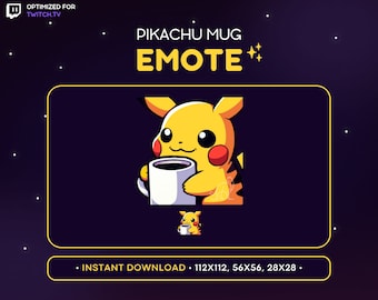 Pikachu Coffee Mug Emote – Twitch/Discord Streaming Asset (Digital Download)