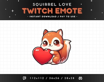 Cute Squirrel Twitch Emote Love - Heart Squirrel Emote, Squirrel Discord Emote, Gaming, Streaming, Emoji, Kawaii, Adorable, Hug, Gift, Blush