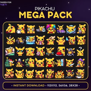 かわいいピカチュウ Twitch エモート パック 40 個 - ピカチュウ ポケモン エモート、ゲーム、ストリーミング アセット、ピカチュウ Discord エモート、バンドル、愛、居心地、お金