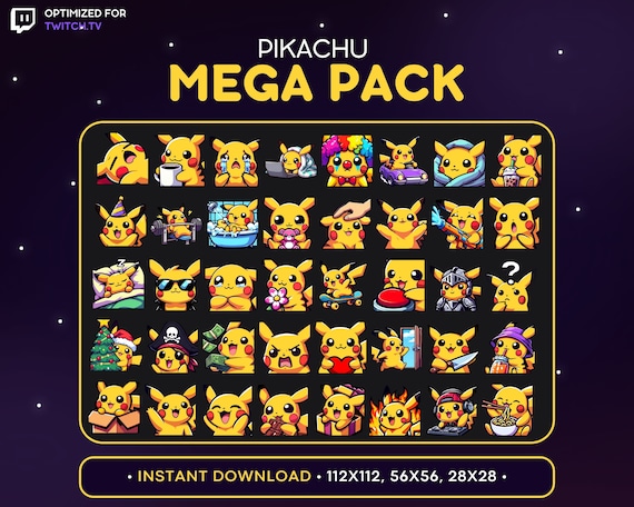 Cute Pikachu Twitch Emote Pack 40x - Pikachu Pokemon Emote, Gaming, Streaming Assets, Pikachu Discord Emote, Bundle, Love, Cozy, Money