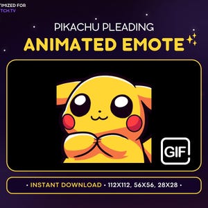 アニメーション化されたピカチュウのTwitchエモート - 懇願するピカチュウのポケモンエモート、ゲーム、ストリーミングアセット、ピカチュウDiscordエモート、恋、懇願、お願いします