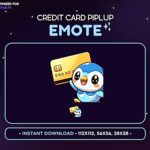 Lindo gesto de Piplup para Twitch: gesto de Piplup de Pokémon con forma de tarjeta de crédito, juegos, streaming, gesto de Piplup en Discord, dinero, tipo agua, kawaii, Pochama