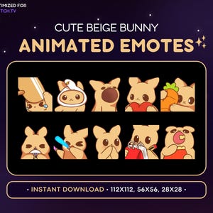 ANIMATED Beige Bunny Emote Pack 10x - Cute Animated Bunny Discord Emote, Streaming Assets, Gaming, Emoji, Sticker, GIF Funny, Meme, Wiggle