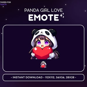 Gesto de amor para Twitch de Panda Chibi Girl, Panda con capucha, Gesto de anime kawaii, Gesto de Panda para Twitch, Gesto de corazón, Gesto de Discord para streaming de videojuegos