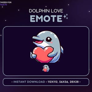 Dolphin Twitch Emote Love - Heart Dolphin Emote, Dolphin Discord Emote, Gaming, Streaming, Emoji, Kawaii Adorable, Water Animal, Aquatic