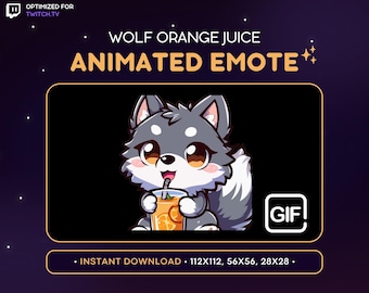 ANIMATED Wolf Twitch Emote Juice - Hydrate Wolf Emote, Wolf Discord Emote, Gaming, Streaming, Emoji, Kawaii, Adorable, Channel Point Icon