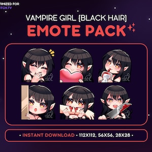 Vampire Girl Twitch Emote Pack - Black Hair Evil Vampire Girl, Kawaii Anime Emote, Gamer Girl  Emote, Streaming, Discord Emote, Bite Lurk